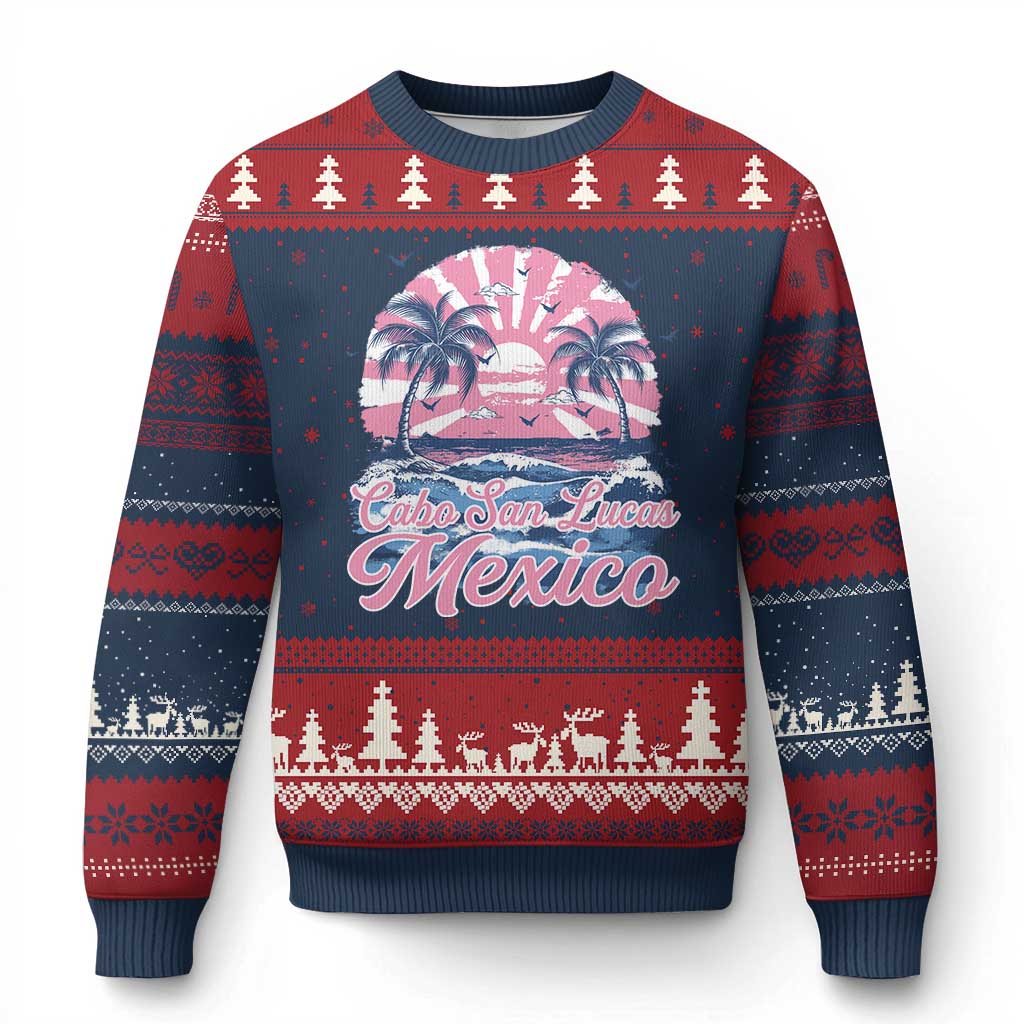 Cabo San Lucas Mexico Ugly Christmas Sweater Vintage Retro Beach Summer Vacation Family Trip TS10 Navy Red Print Your Wear