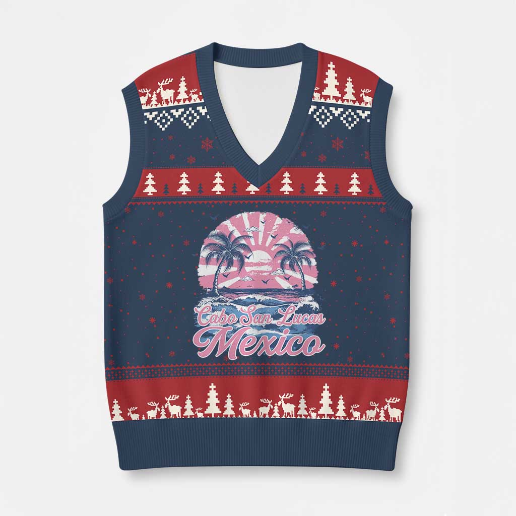 Cabo San Lucas Mexico V-Neck Knit Sweater Vest Vintage Retro Beach Summer Vacation Family Trip TS10 Navy Red Print Your Wear