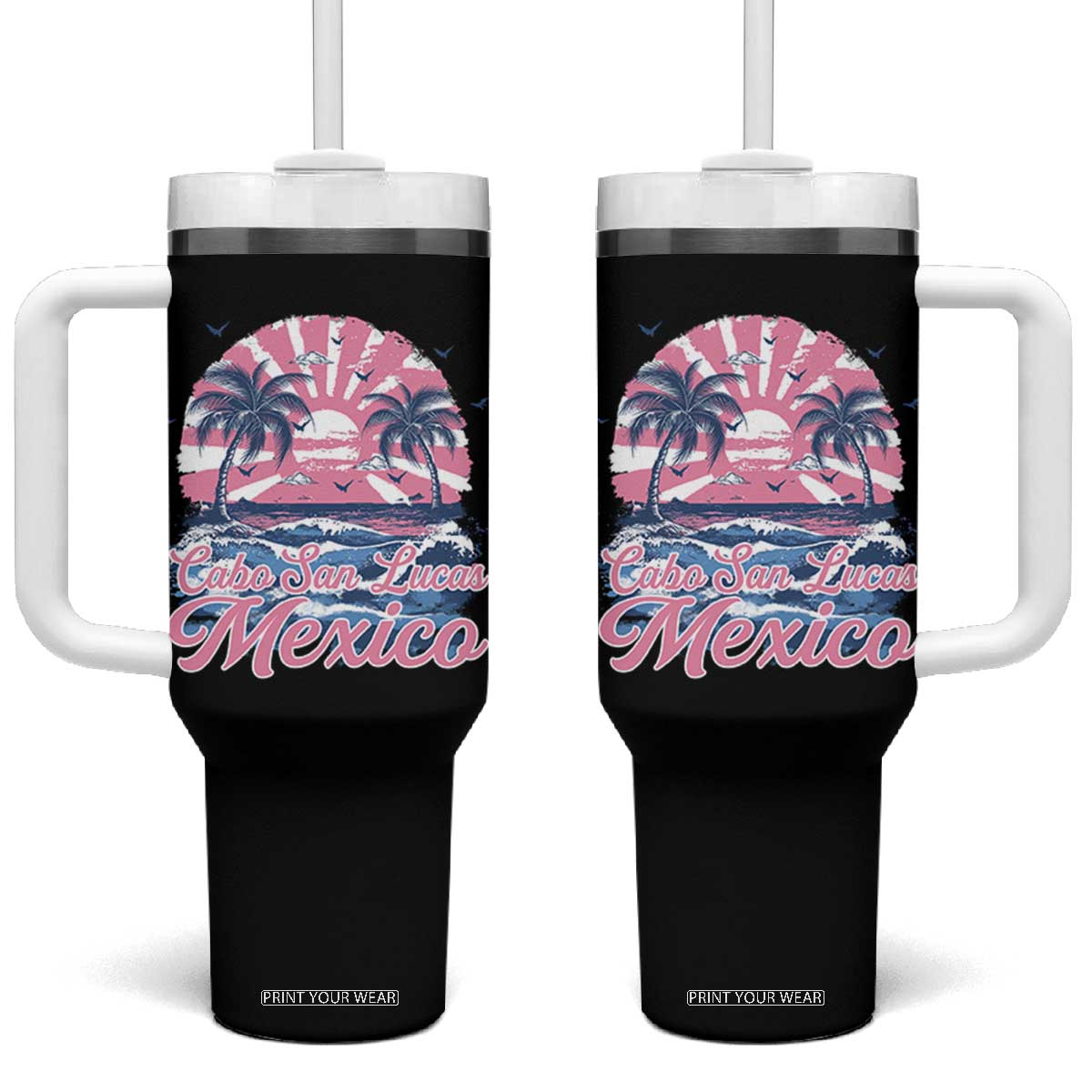 Cabo San Lucas Mexico Tumbler With Handle Vintage Retro Beach Summer Vacation Family Trip TS10 One Size: 40 oz Black Print Your Wear