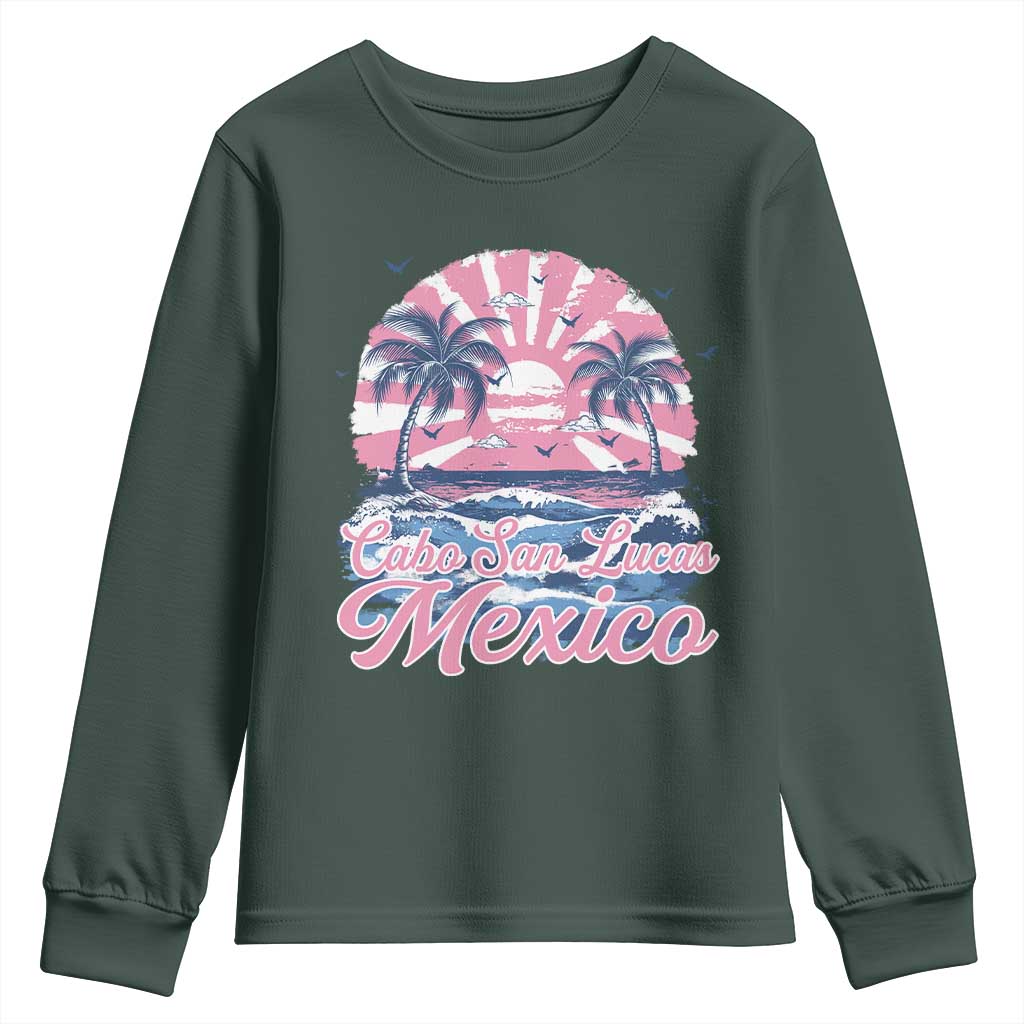 Cabo San Lucas Mexico Youth Sweatshirt Vintage Retro Beach Summer Vacation Family Trip TS10 Dark Forest Green Print Your Wear