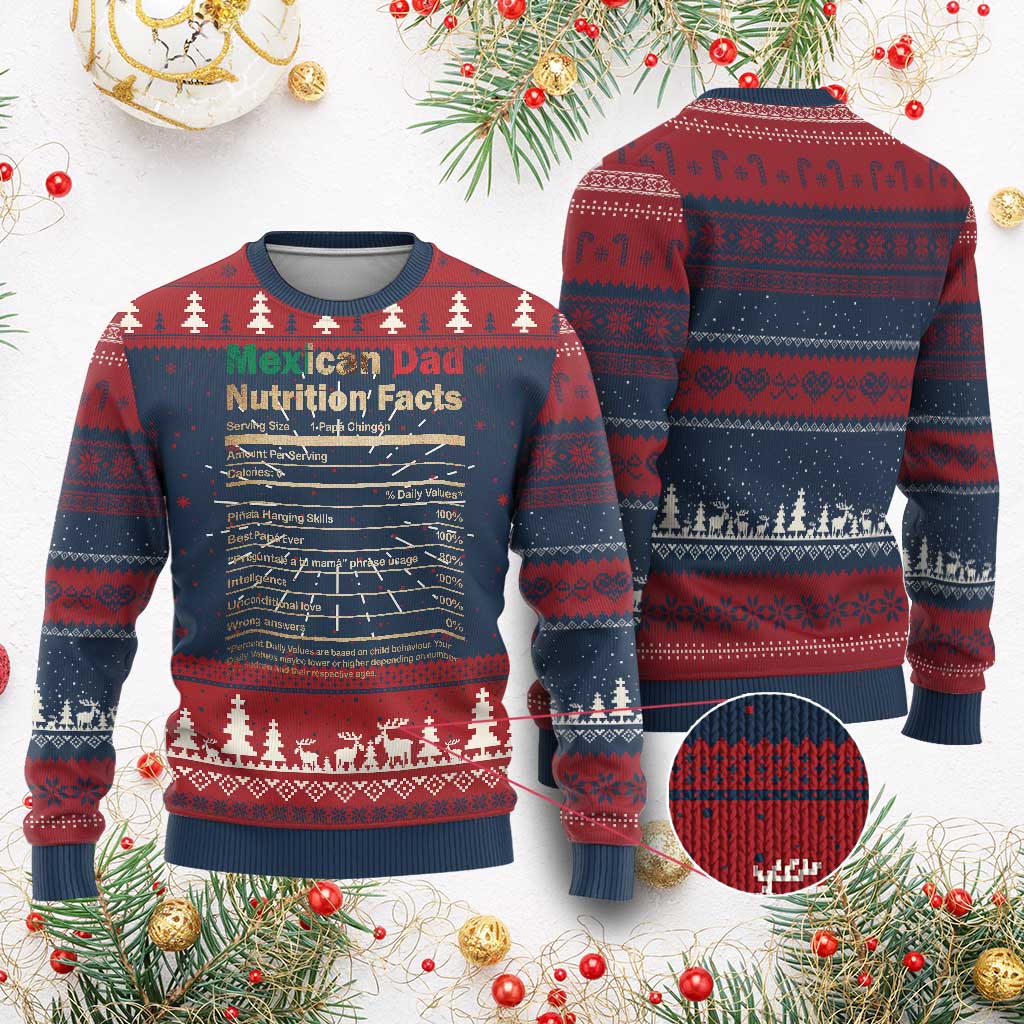 Mexican Dad Knit Sweatshirt Regalo Para Papa Nutrition Facts - Print Your Wear