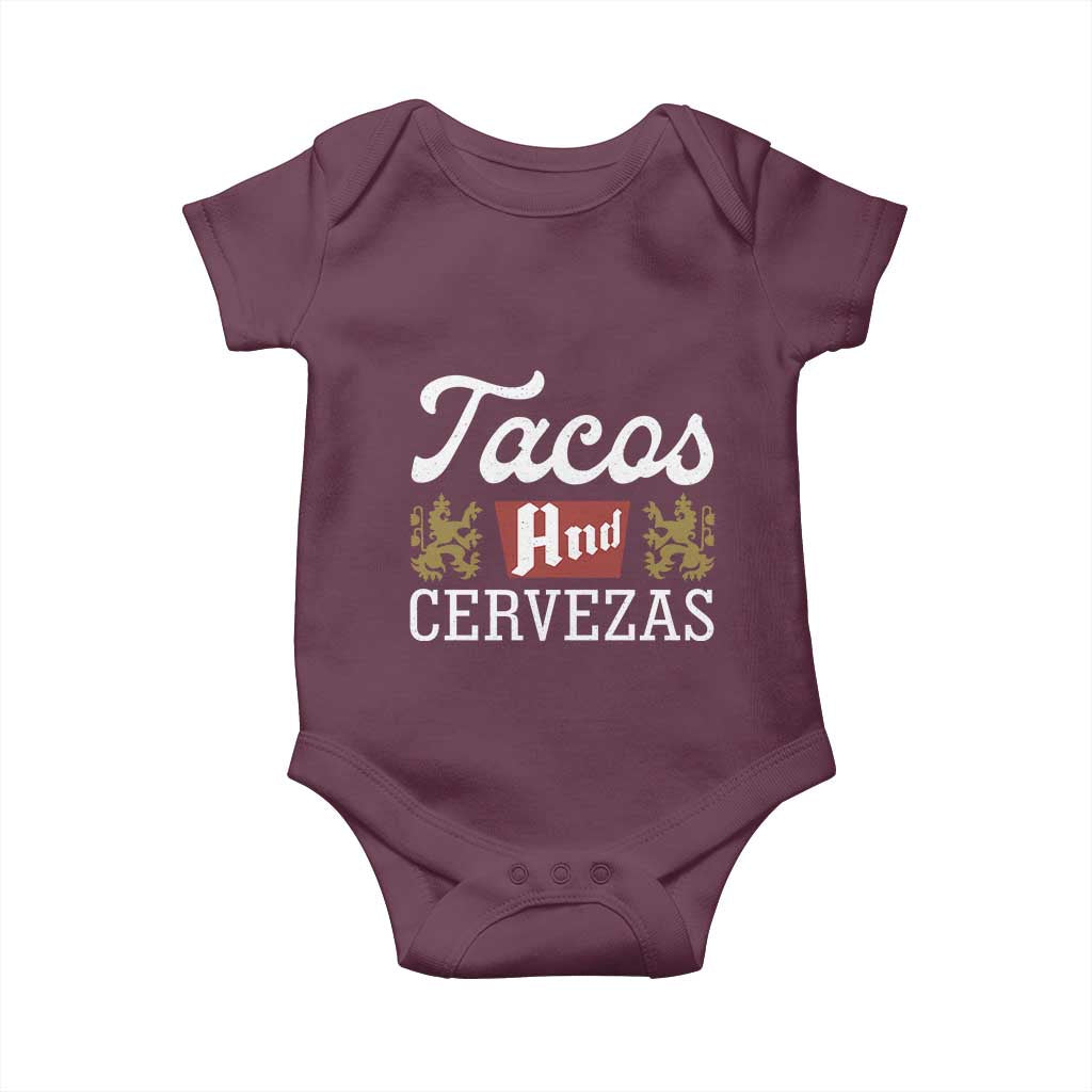 Tacos And Cervezas Baby Onesie Mexican Food Beer Humor TS10 Maroon Print Your Wear