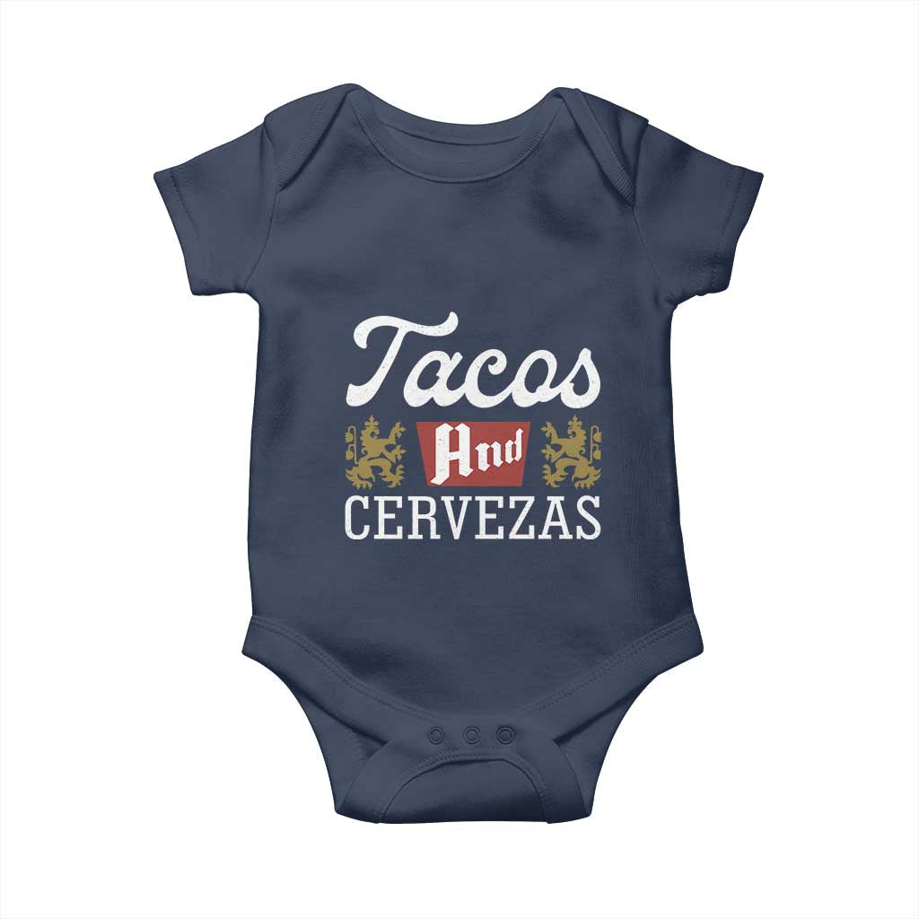 Tacos And Cervezas Baby Onesie Mexican Food Beer Humor TS10 Navy Print Your Wear
