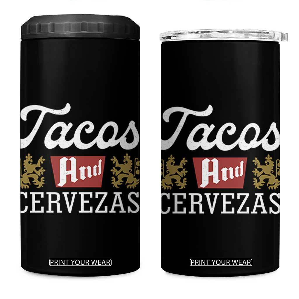 Tacos And Cervezas 4 in 1 Can Cooler Tumbler Mexican Food Beer Humor TS10 One Size: 16 oz Black Print Your Wear