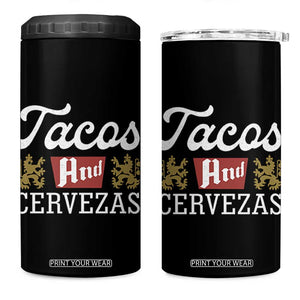 Tacos And Cervezas 4 in 1 Can Cooler Tumbler Mexican Food Beer Humor TS10 One Size: 16 oz Black Print Your Wear