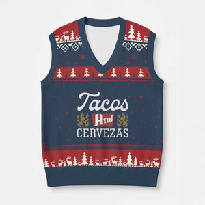 Tacos And Cervezas V-Neck Knit Sweater Vest Mexican Food Beer Humor TS10 Navy Red Print Your Wear