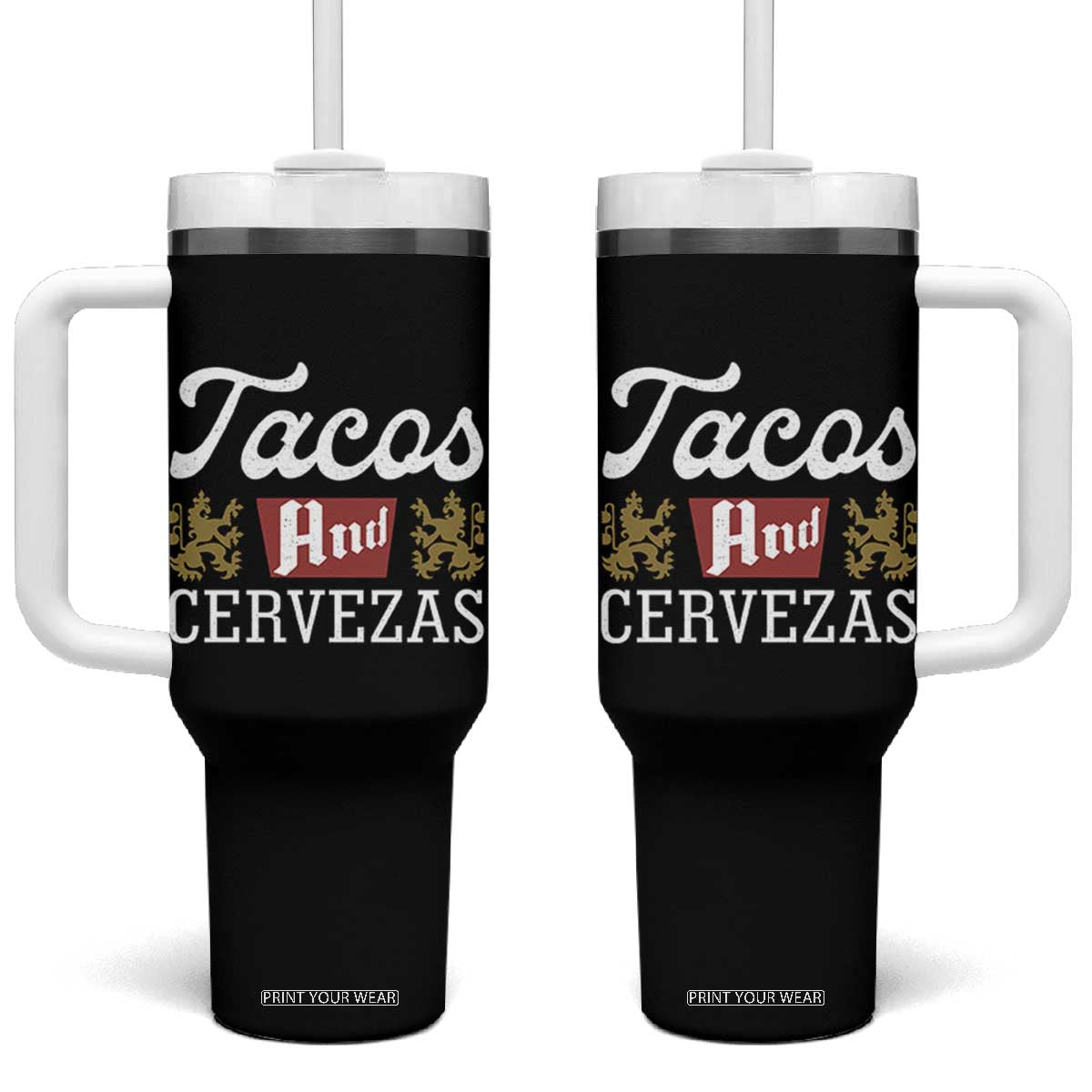 Tacos And Cervezas Tumbler With Handle Mexican Food Beer Humor TS10 One Size: 40 oz Black Print Your Wear