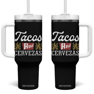 Tacos And Cervezas Tumbler With Handle Mexican Food Beer Humor TS10 One Size: 40 oz Black Print Your Wear
