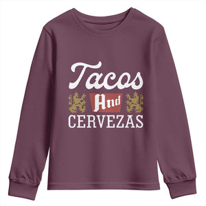 Tacos And Cervezas Youth Sweatshirt Mexican Food Beer Humor TS10 Maroon Print Your Wear