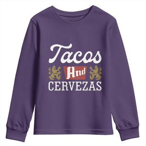 Tacos And Cervezas Youth Sweatshirt Mexican Food Beer Humor TS10 Purple Print Your Wear