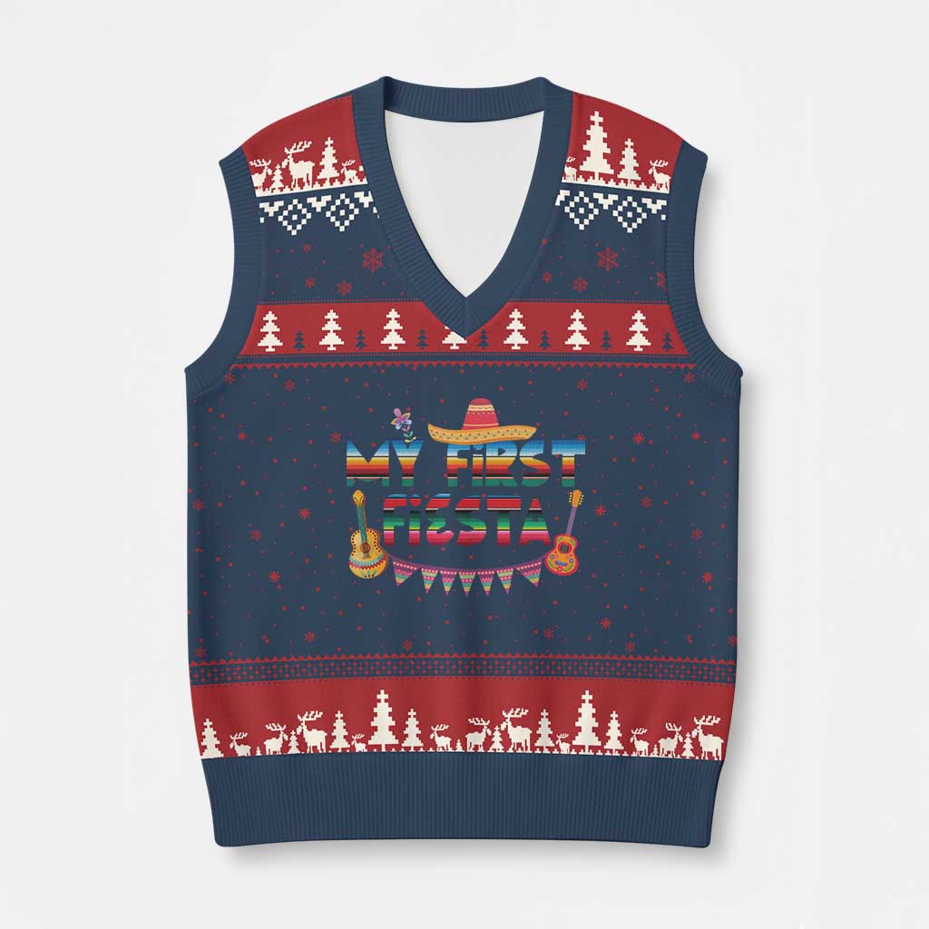 My First Fiesta V-Neck Knit Sweater Vest Baby Cinco De Mayo Mexican Fiesta Outfit TS10 Navy Red Print Your Wear