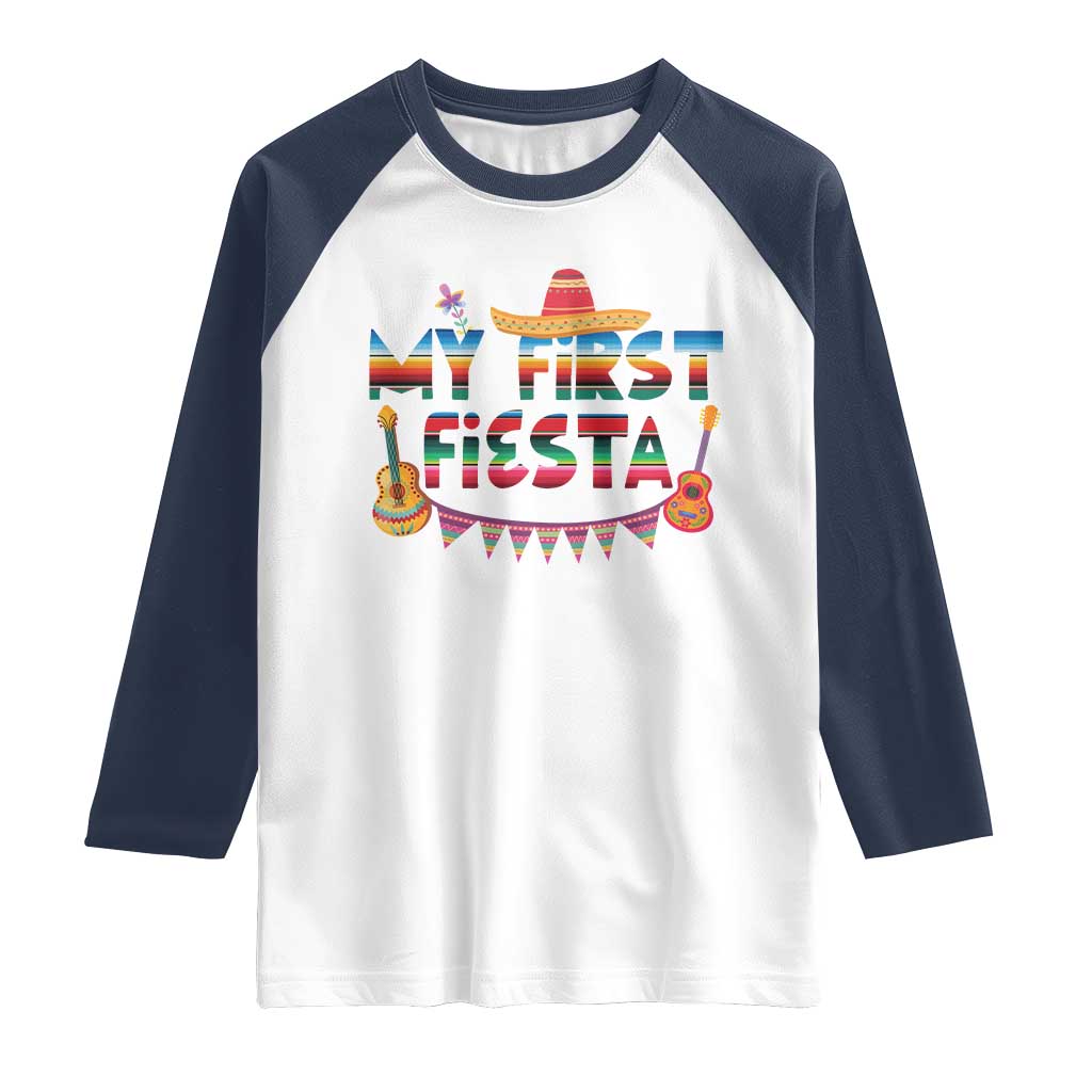 My First Fiesta Raglan Shirt Baby Cinco De Mayo Mexican Fiesta Outfit TS10 White Navy Print Your Wear