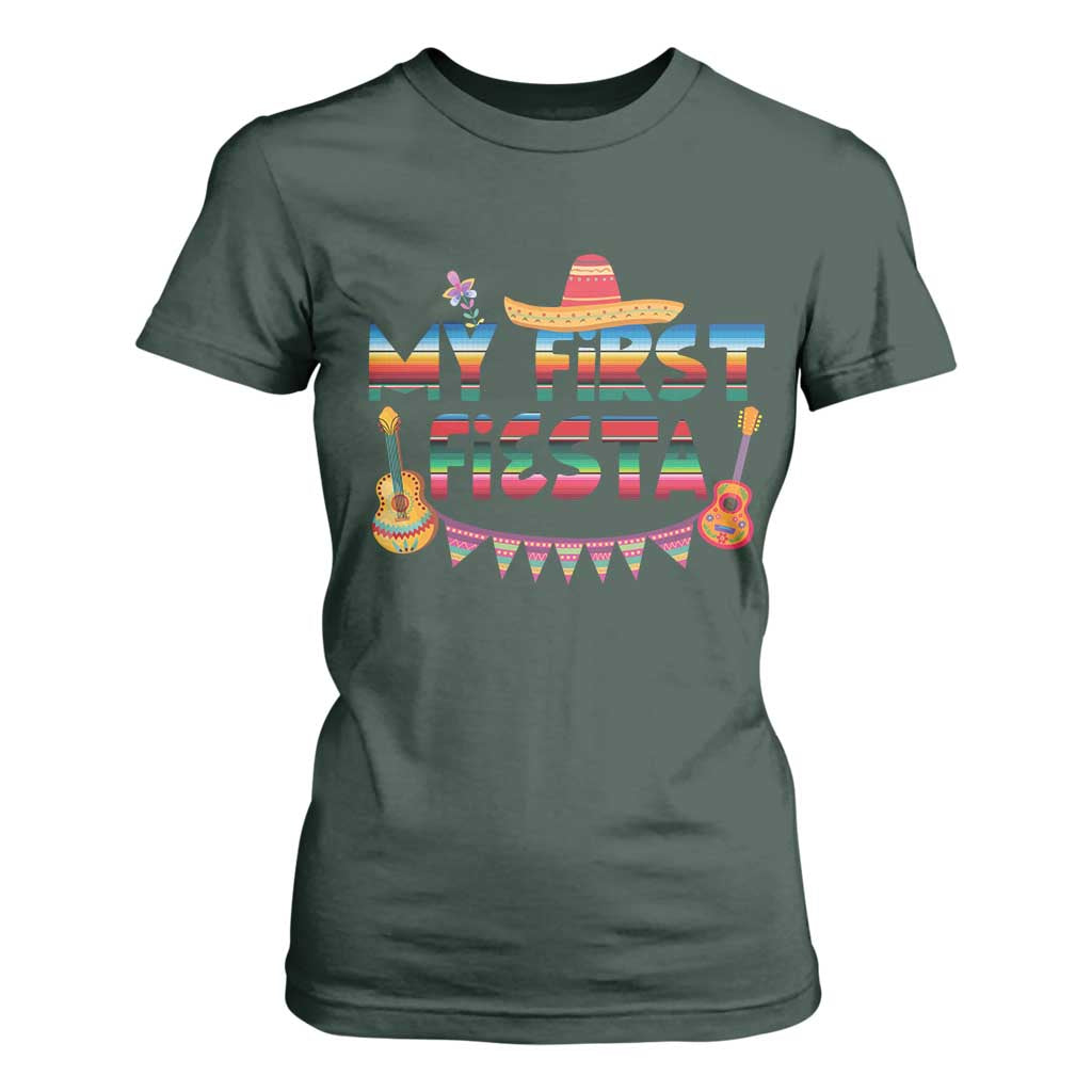 My First Fiesta T Shirt For Women Baby Cinco De Mayo Mexican Fiesta Outfit TS10 Dark Forest Green Print Your Wear