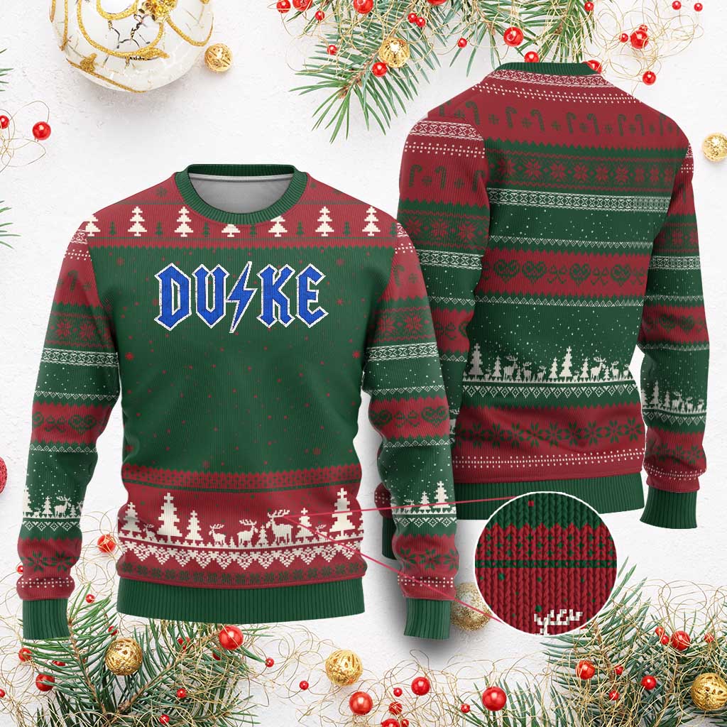 Vintage Duke Last Name Sports Style Ugly Christmas Sweater Vintage Lightning Bold Gothic Font Graphic Basketball Fans TS10 Red Green Print Your Wear