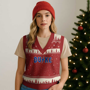 Vintage Duke Last Name Sports Style V-Neck Knit Sweater Vest Vintage Lightning Bold Gothic Font Graphic Basketball Fans TS10 Red Beige Print Your Wear