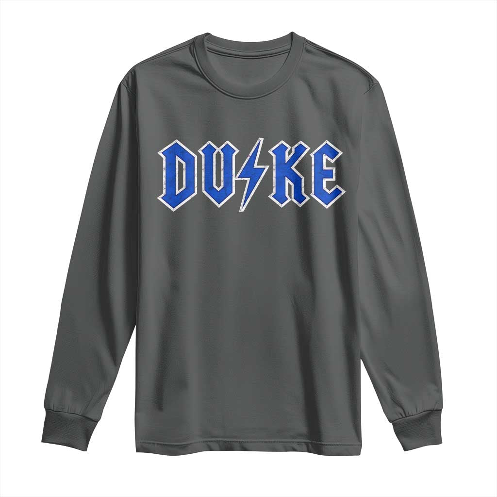 Vintage Duke Last Name Sports Style Long Sleeve Shirt Vintage Lightning Bold Gothic Font Graphic Basketball Fans TS10 Dark Heather Print Your Wear