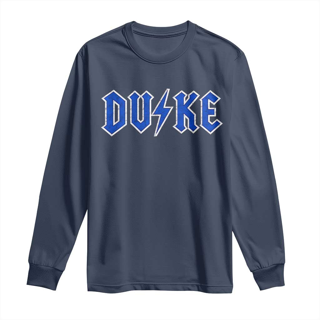 Vintage Duke Last Name Sports Style Long Sleeve Shirt Vintage Lightning Bold Gothic Font Graphic Basketball Fans TS10 Navy Print Your Wear