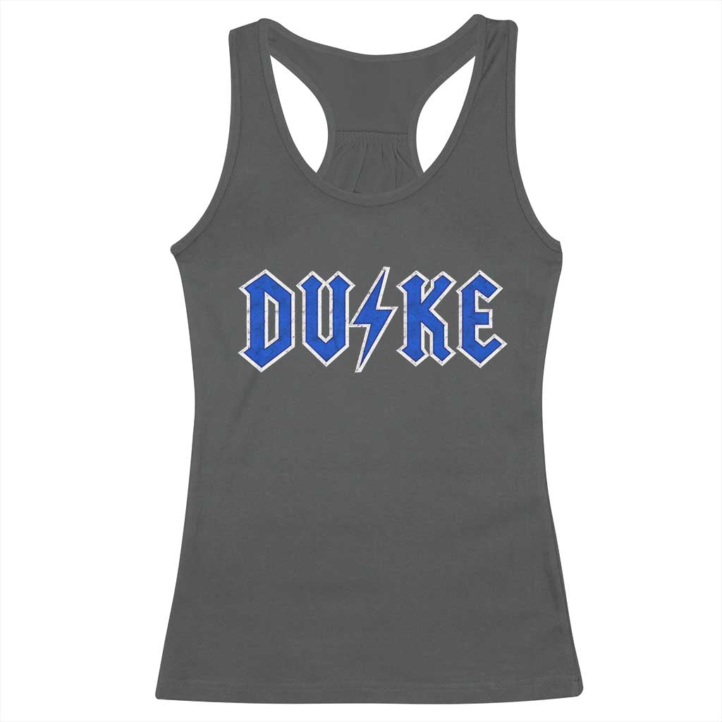 Vintage Duke Last Name Sports Style Racerback Tank Top Vintage Lightning Bold Gothic Font Graphic Basketball Fans TS10 Dark Heather Print Your Wear