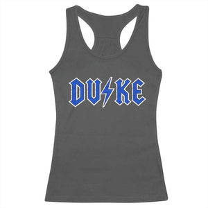 Vintage Duke Last Name Sports Style Racerback Tank Top Vintage Lightning Bold Gothic Font Graphic Basketball Fans TS10 Dark Heather Print Your Wear