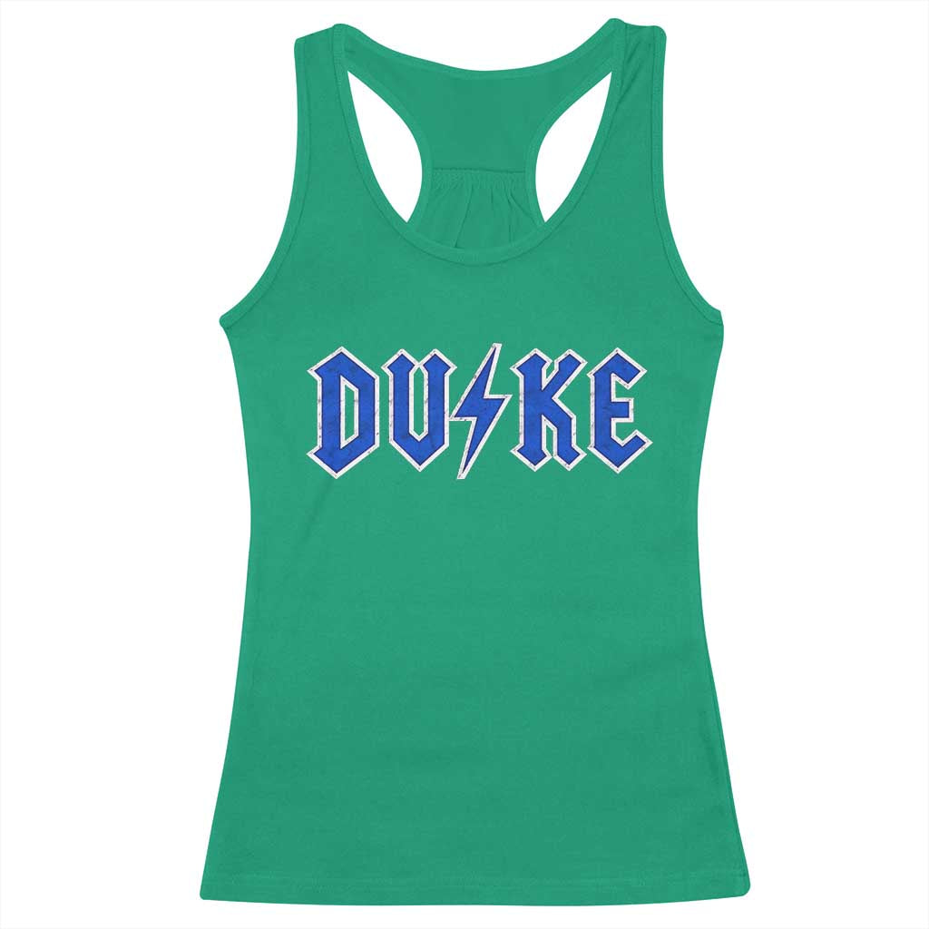 Vintage Duke Last Name Sports Style Racerback Tank Top Vintage Lightning Bold Gothic Font Graphic Basketball Fans TS10 Irish Green Print Your Wear