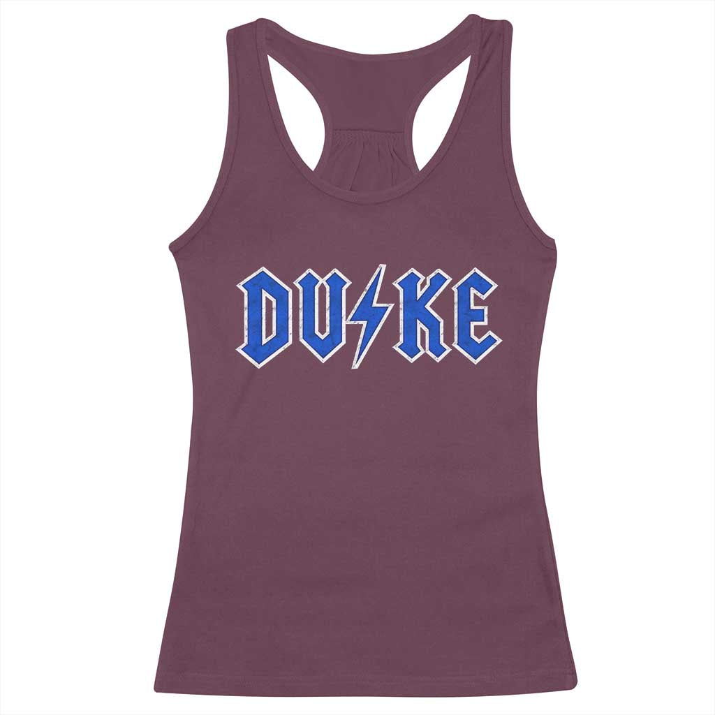 Vintage Duke Last Name Sports Style Racerback Tank Top Vintage Lightning Bold Gothic Font Graphic Basketball Fans TS10 Maroon Print Your Wear