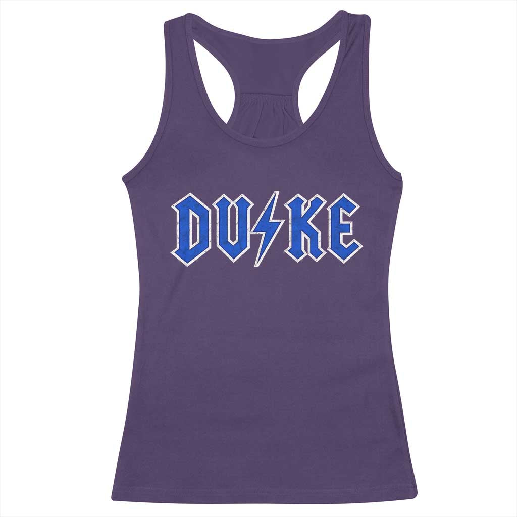 Vintage Duke Last Name Sports Style Racerback Tank Top Vintage Lightning Bold Gothic Font Graphic Basketball Fans TS10 Purple Print Your Wear