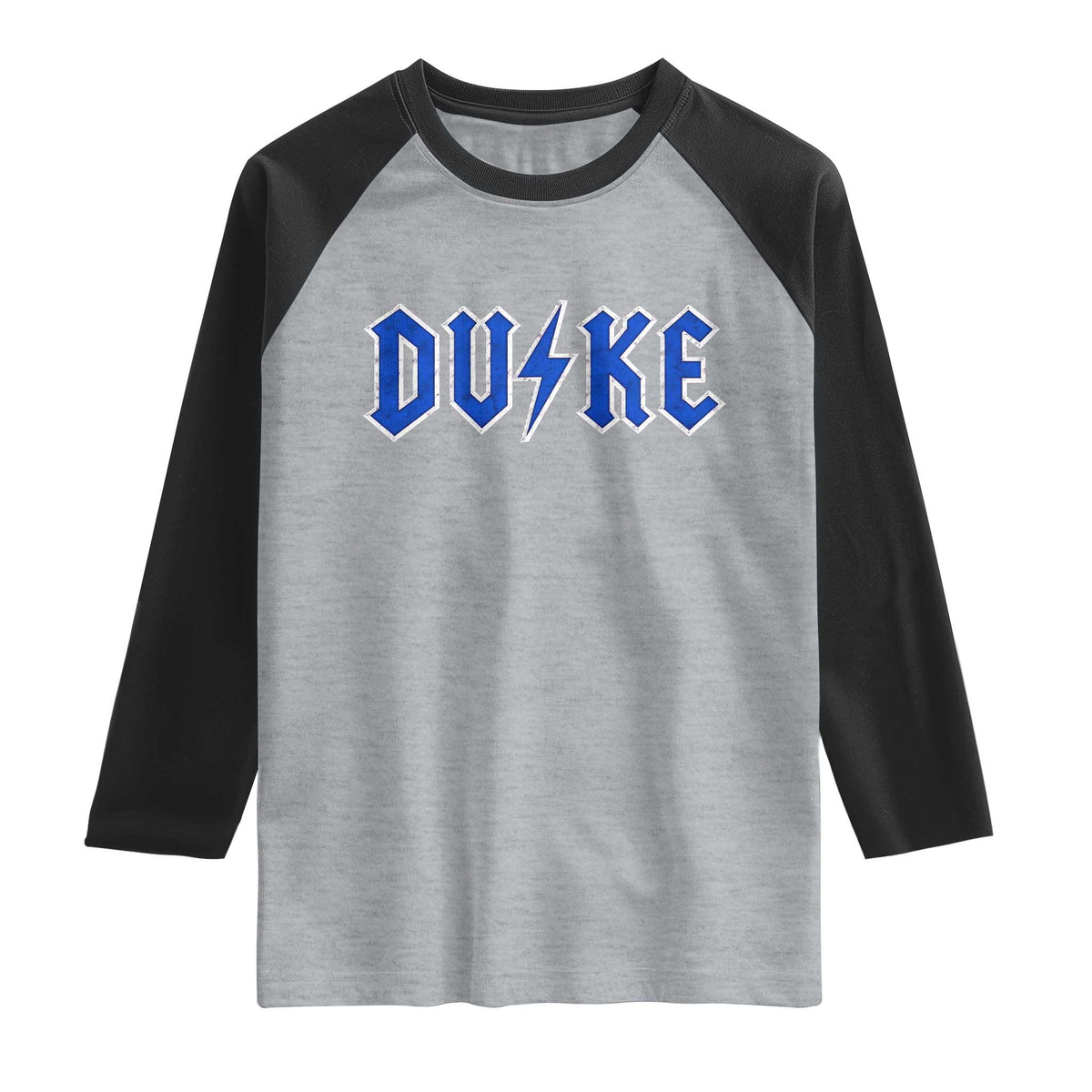 Vintage Duke Last Name Sports Style Raglan Shirt Vintage Lightning Bold Gothic Font Graphic Basketball Fans TS10 Heather Gray Black Print Your Wear