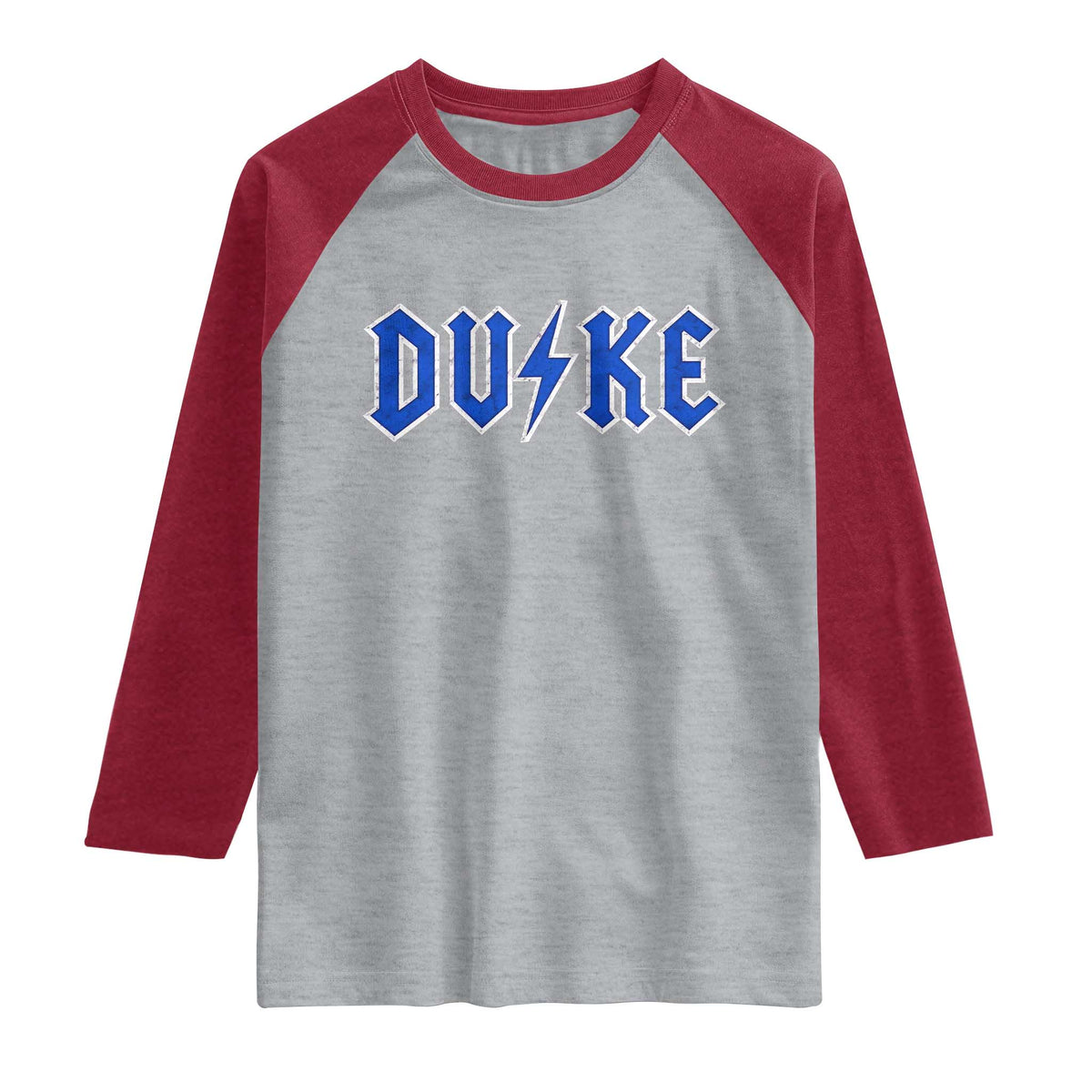 Vintage Duke Last Name Sports Style Raglan Shirt Vintage Lightning Bold Gothic Font Graphic Basketball Fans TS10 Heather Gray Heather Red Print Your Wear