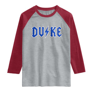 Vintage Duke Last Name Sports Style Raglan Shirt Vintage Lightning Bold Gothic Font Graphic Basketball Fans TS10 Heather Gray Heather Red Print Your Wear