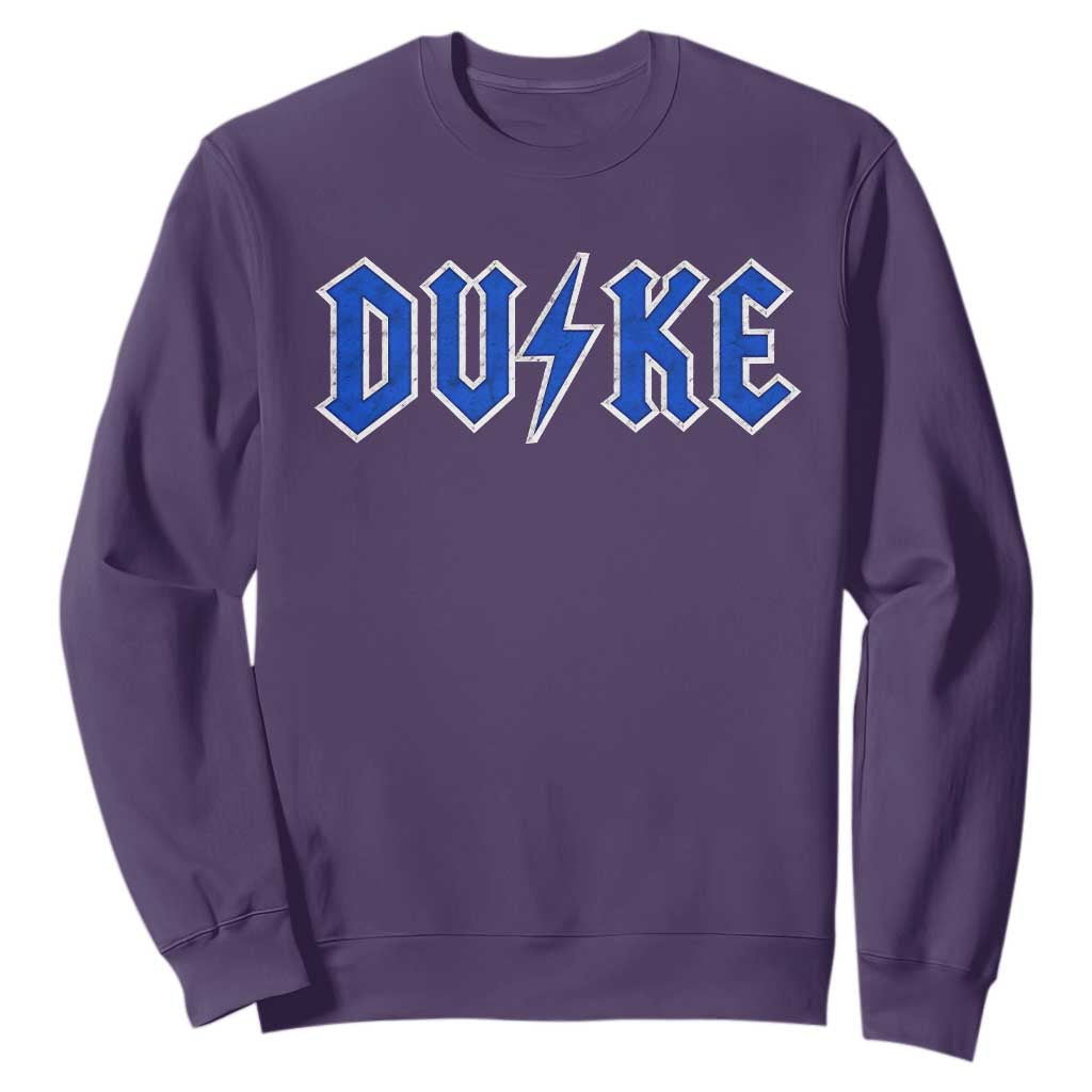 Vintage Duke Last Name Sports Style Sweatshirt Vintage Lightning Bold Gothic Font Graphic Basketball Fans TS10 Purple Print Your Wear