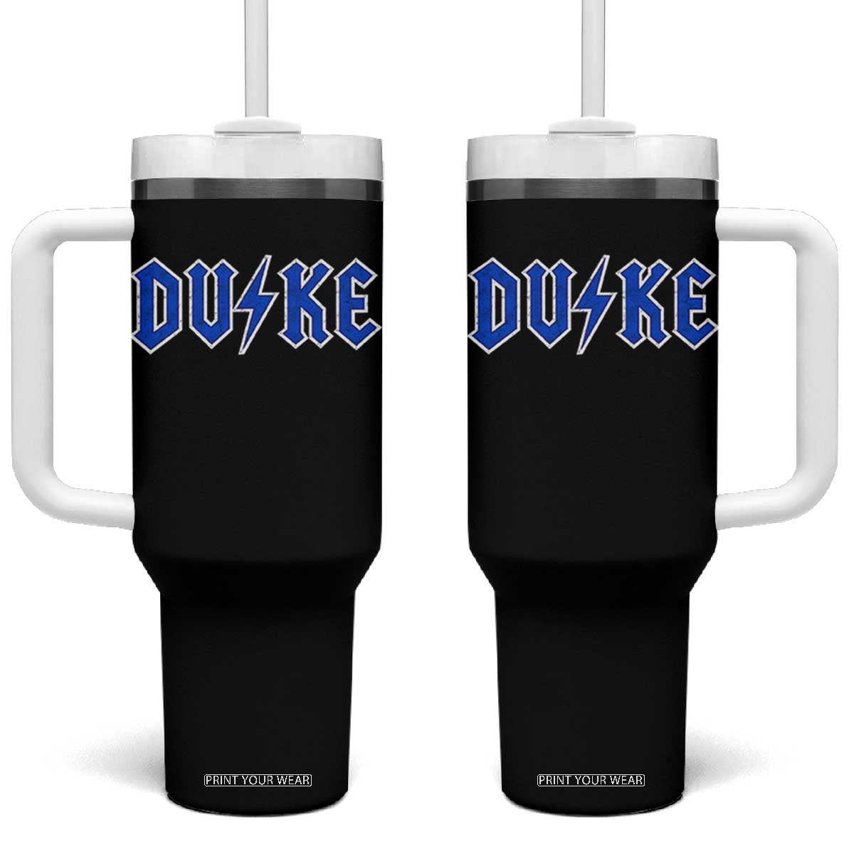 Vintage Duke Last Name Sports Style Tumbler With Handle Vintage Lightning Bold Gothic Font Graphic Basketball Fans TS10 One Size: 40 oz Black Print Your Wear