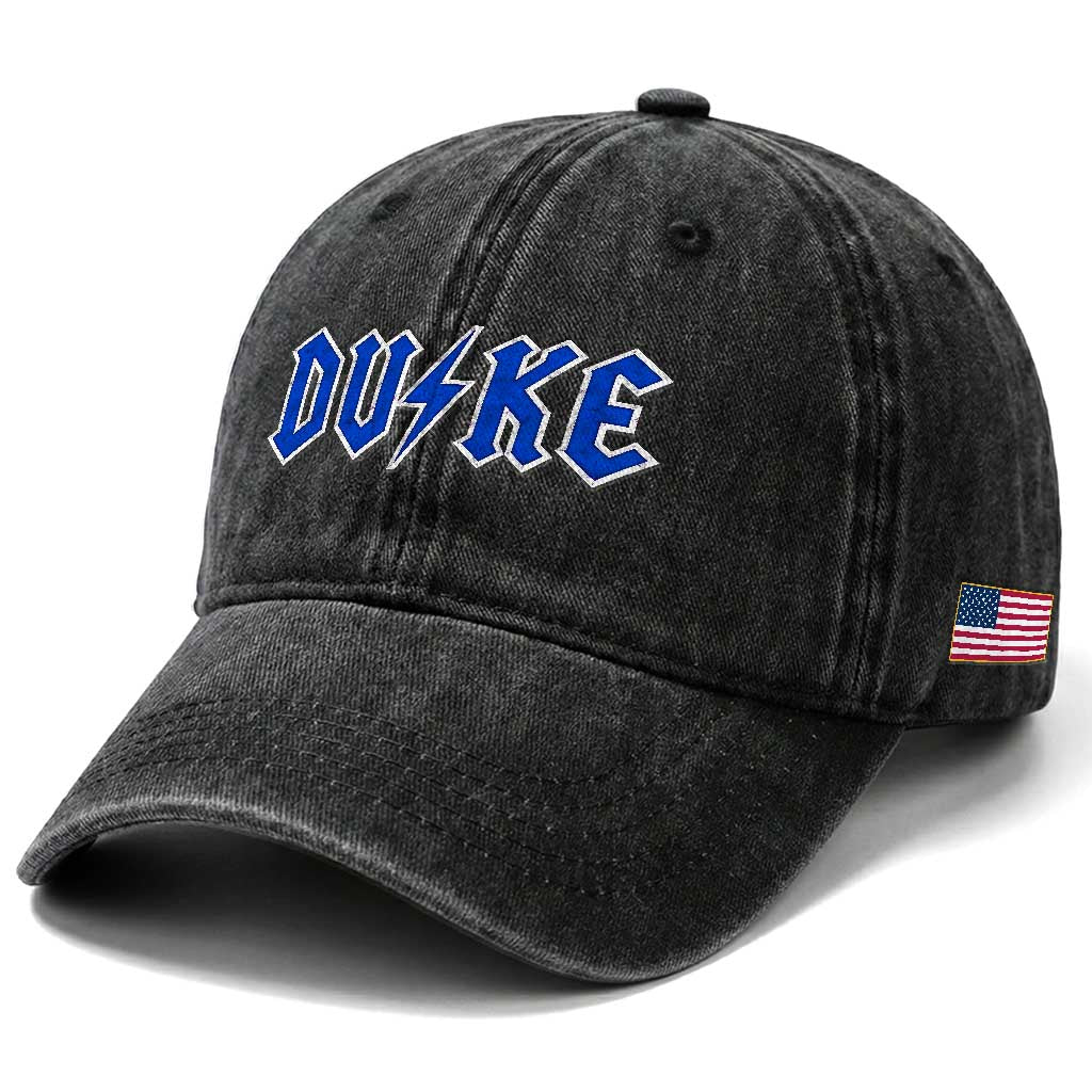 Vintage Duke Last Name Sports Style Washed Cotton Baseball Cap Vintage Lightning Bold Gothic Font Graphic Basketball Fans TS10 Print Your Wear
