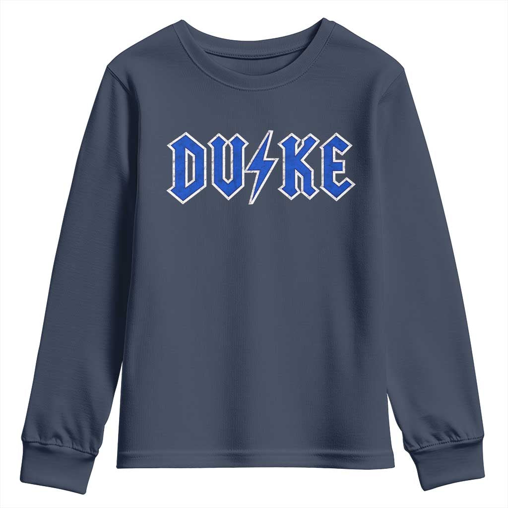 Vintage Duke Last Name Sports Style Youth Sweatshirt Vintage Lightning Bold Gothic Font Graphic Basketball Fans TS10 Navy Print Your Wear