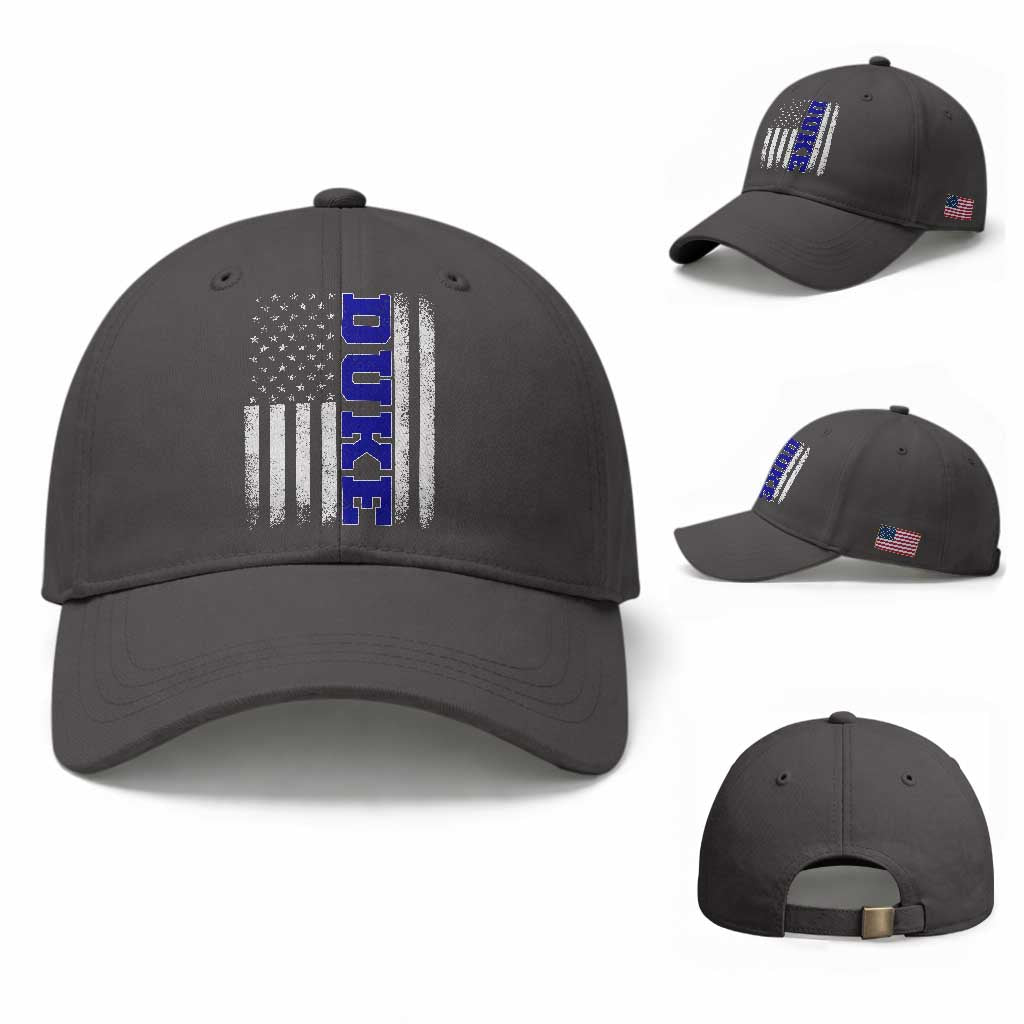 Vintage Duke Name American Flag Baseball Cap Retro Sport Basketball Fans TS10 Baseball Cap Universal Fit Dark Gray Print Your Wear