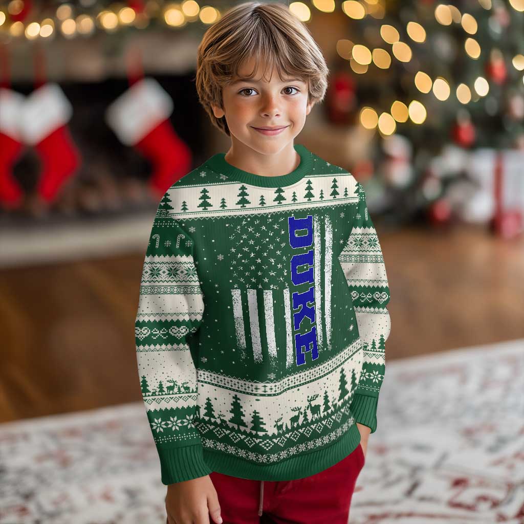 Vintage Duke Name American Flag Ugly Christmas Sweater Retro Sport Basketball Fans TS10 Forest Green Beige Print Your Wear