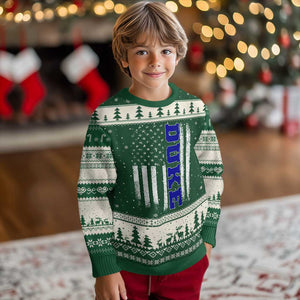Vintage Duke Name American Flag Ugly Christmas Sweater Retro Sport Basketball Fans TS10 Forest Green Beige Print Your Wear