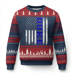 Vintage Duke Name American Flag Ugly Christmas Sweater Retro Sport Basketball Fans TS10 Navy Red Print Your Wear