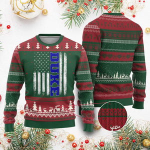 Vintage Duke Name American Flag Ugly Christmas Sweater Retro Sport Basketball Fans TS10 Red Green Print Your Wear