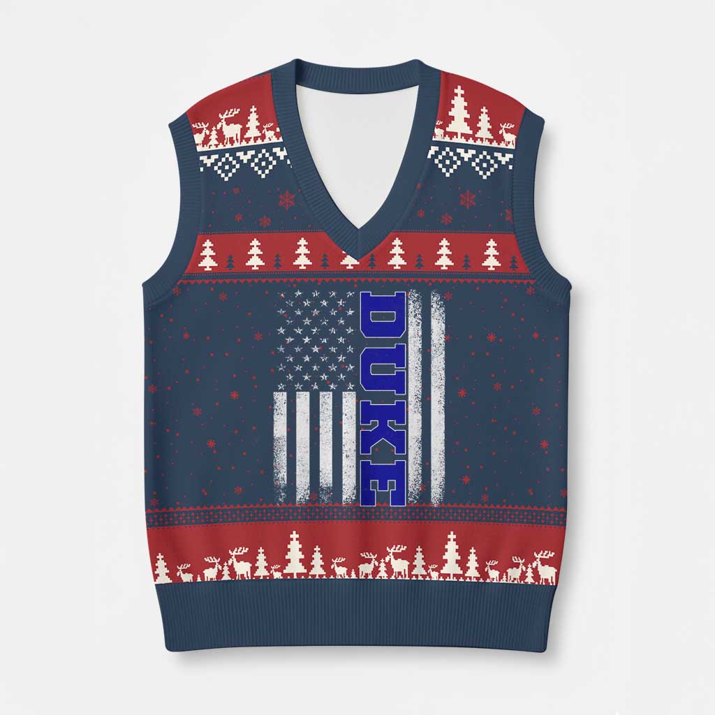 Vintage Duke Name American Flag V-Neck Knit Sweater Vest Retro Sport Basketball Fans TS10 Navy Red Print Your Wear