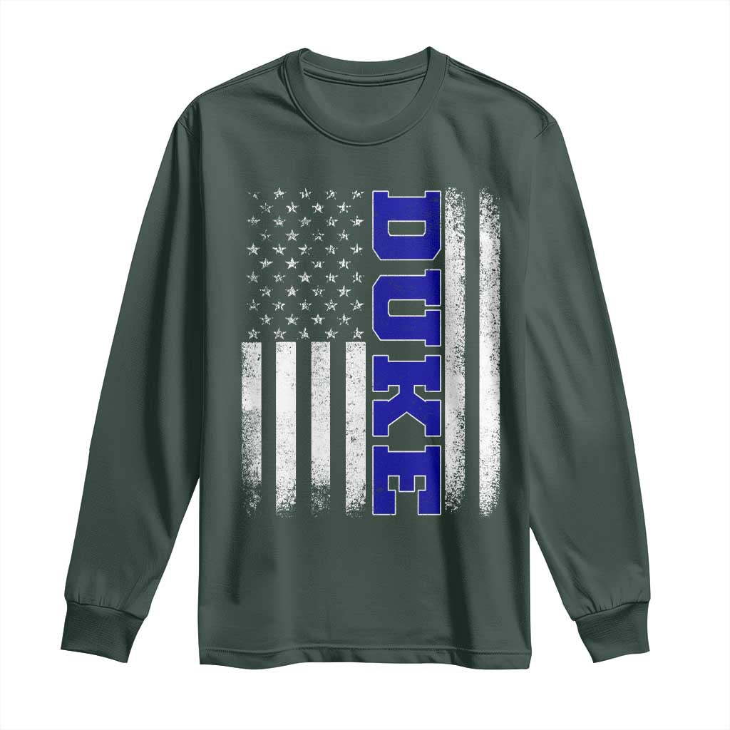 Vintage Duke Name American Flag Long Sleeve Shirt Retro Sport Basketball Fans TS10 Dark Forest Green Print Your Wear