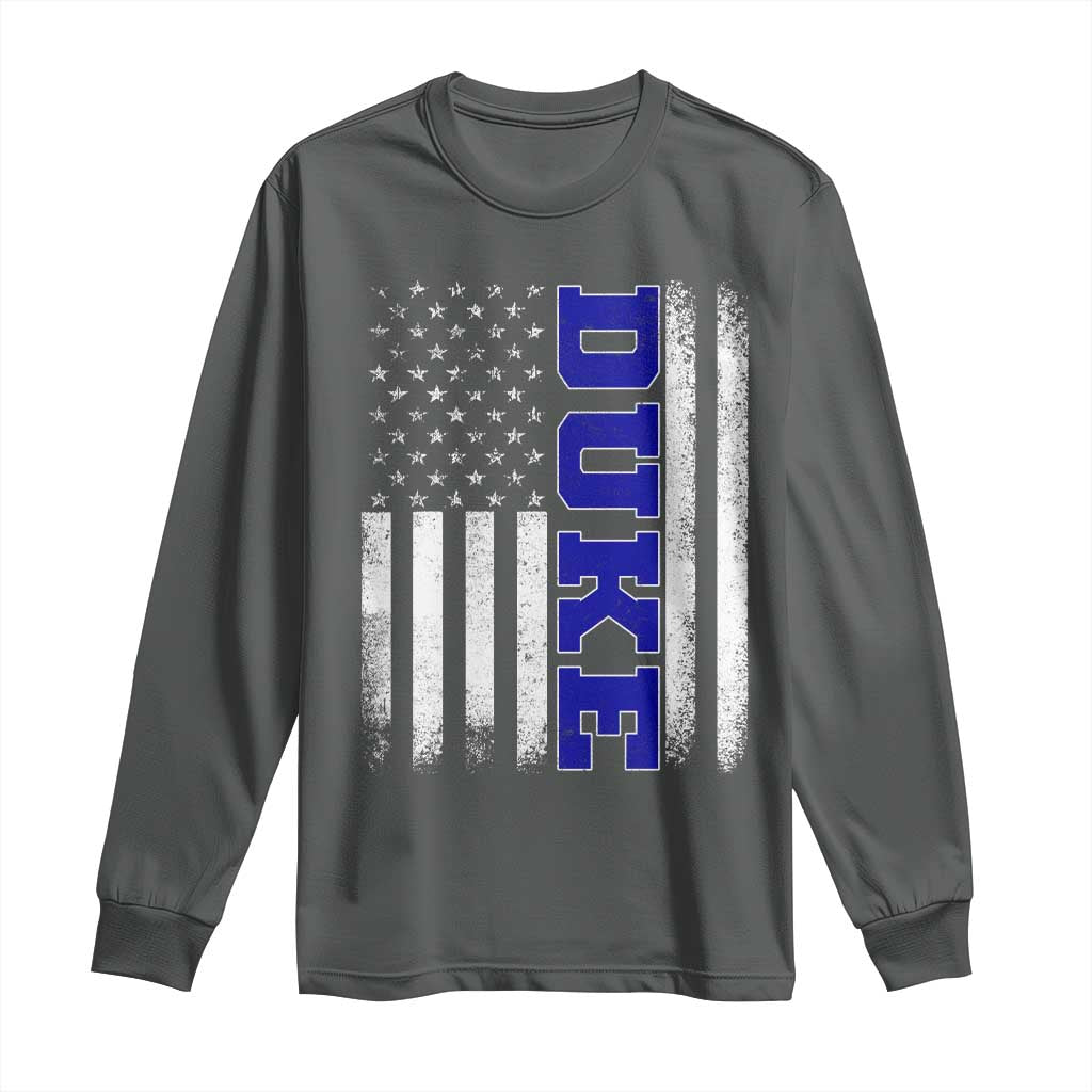 Vintage Duke Name American Flag Long Sleeve Shirt Retro Sport Basketball Fans TS10 Dark Heather Print Your Wear