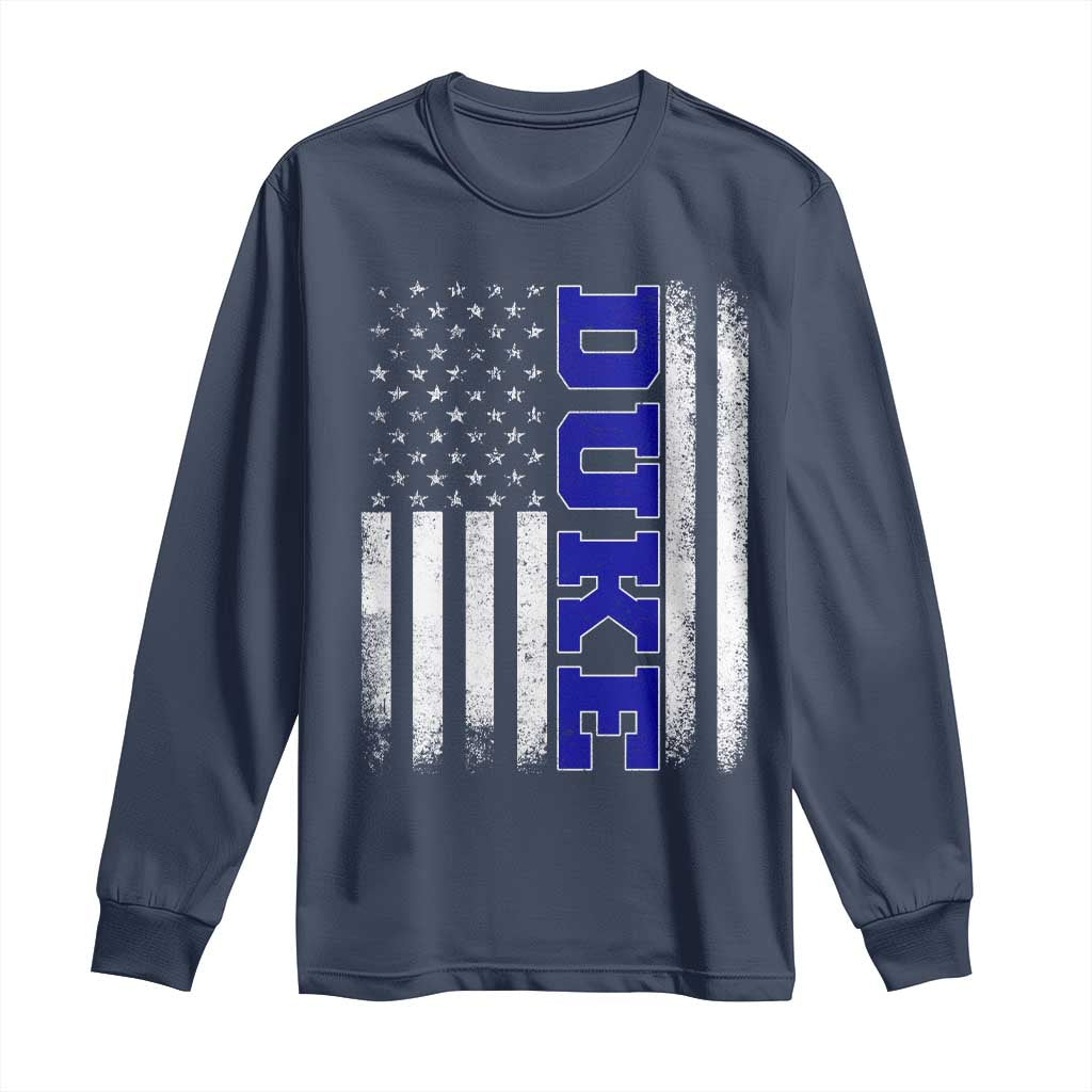 Vintage Duke Name American Flag Long Sleeve Shirt Retro Sport Basketball Fans TS10 Navy Print Your Wear