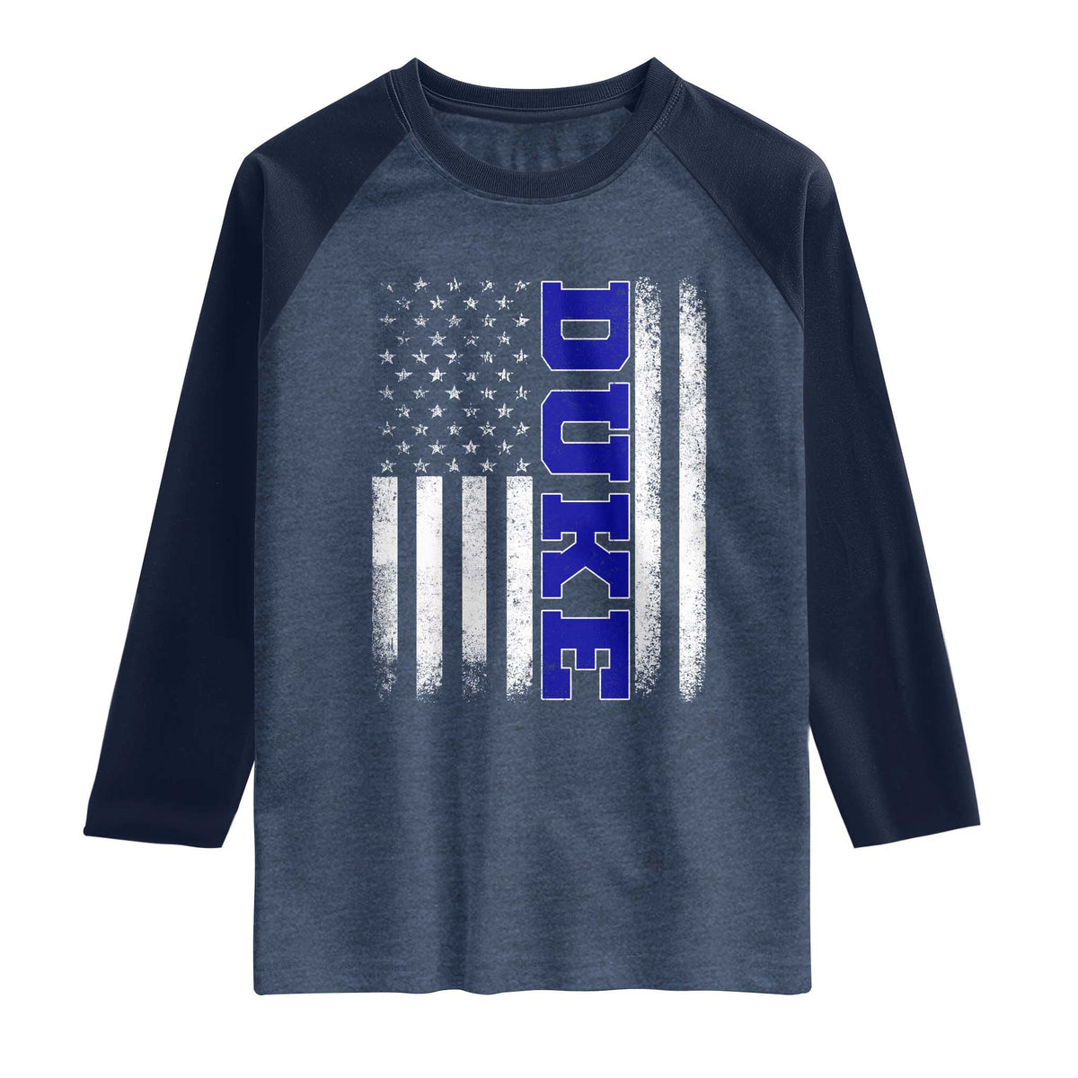 Vintage Duke Name American Flag Raglan Shirt Retro Sport Basketball Fans TS10 Heather Denim Navy Print Your Wear