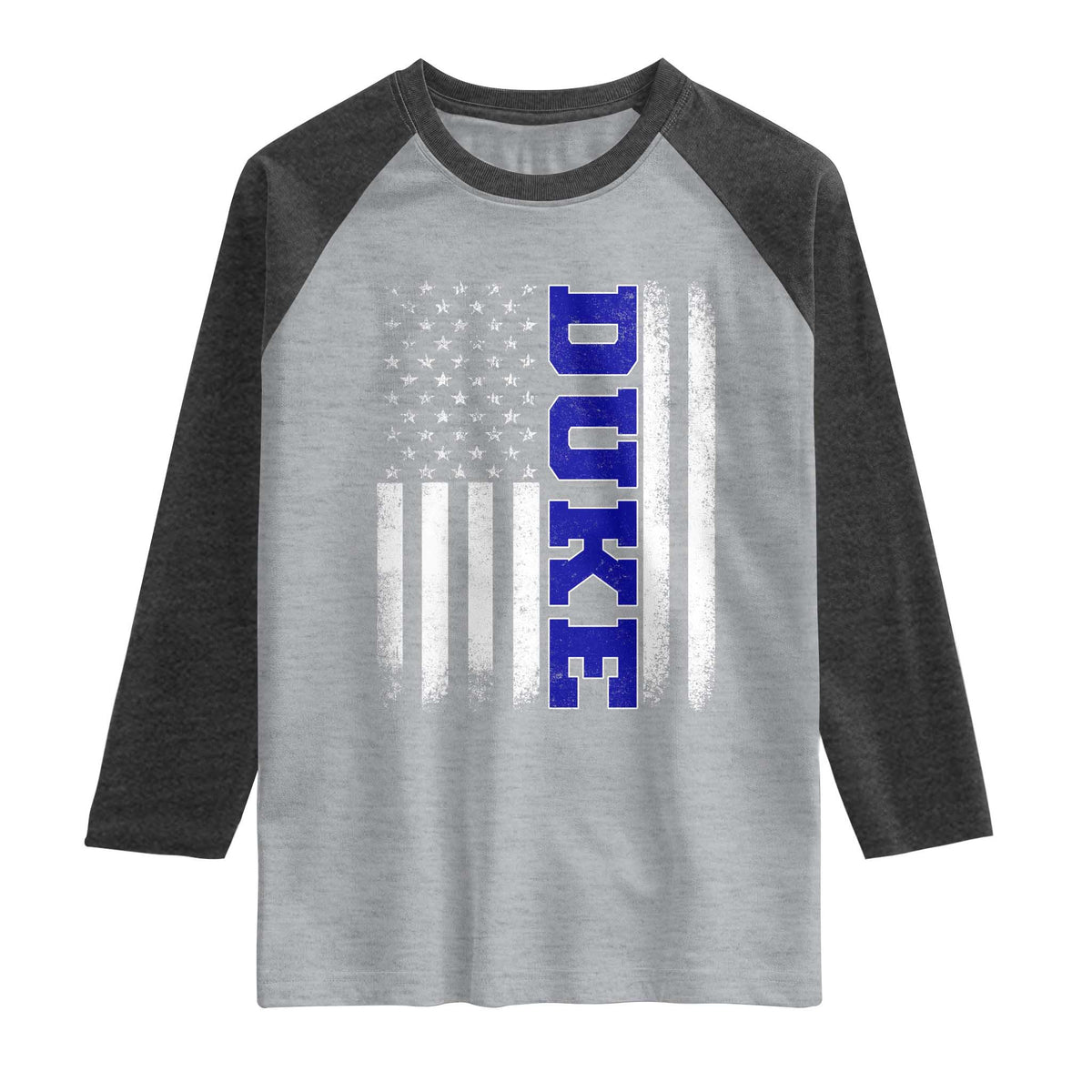 Vintage Duke Name American Flag Raglan Shirt Retro Sport Basketball Fans TS10 Heather Gray Heather Charcoal Print Your Wear