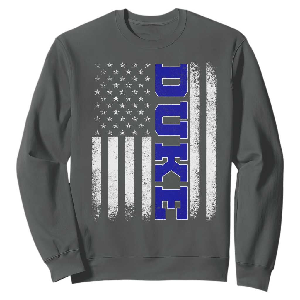 Vintage Duke Name American Flag Sweatshirt Retro Sport Basketball Fans TS10 Dark Heather Print Your Wear