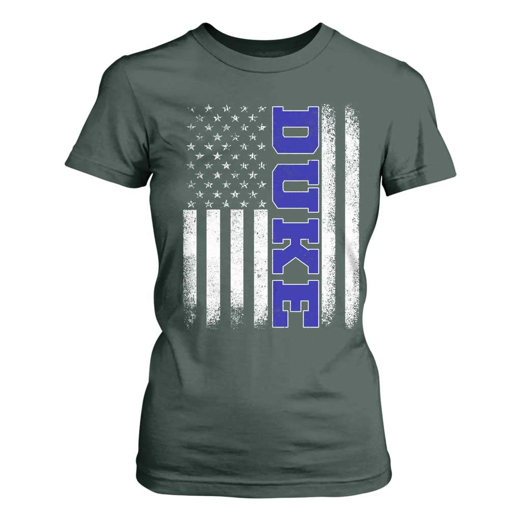Vintage Duke Name American Flag T Shirt For Women Retro Sport Basketball Fans TS10 Dark Forest Green Print Your Wear