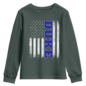 Vintage Duke Name American Flag Youth Sweatshirt Retro Sport Basketball Fans TS10 Dark Forest Green Print Your Wear