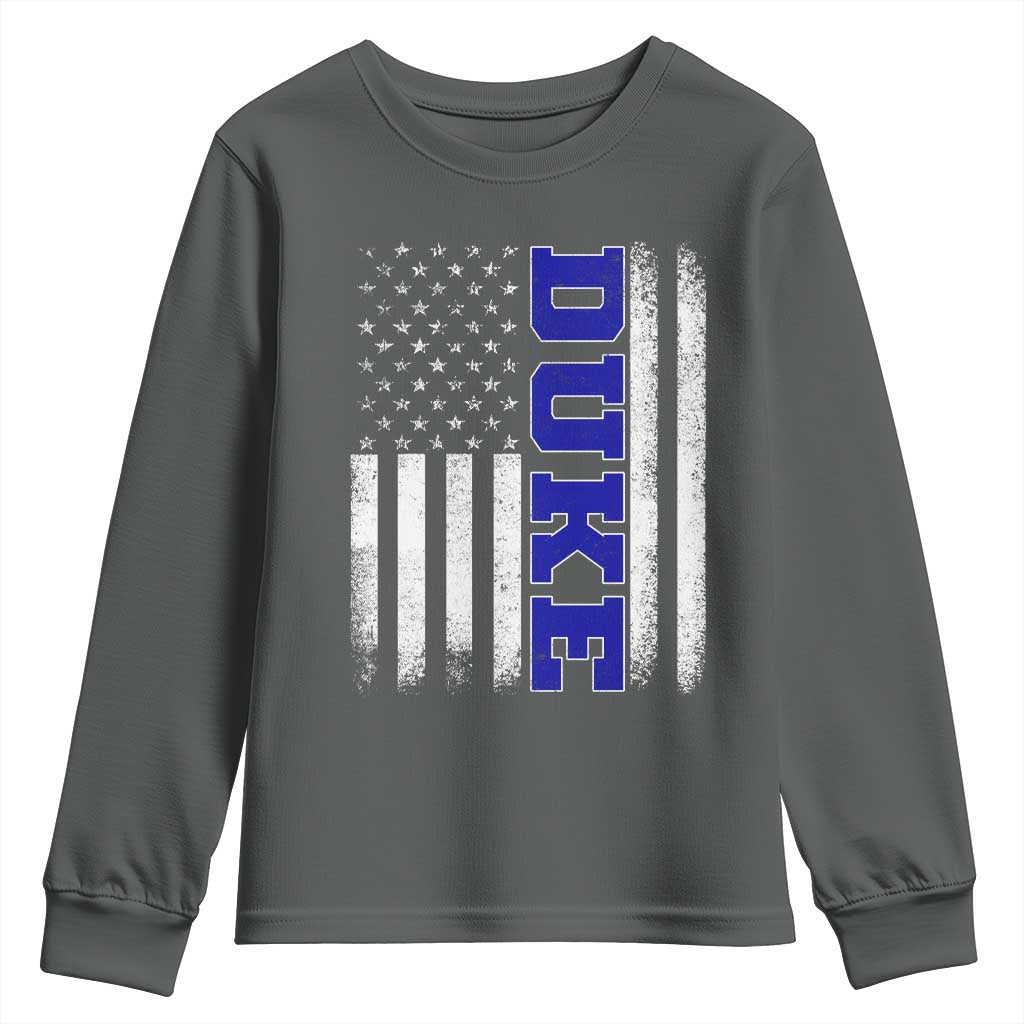 Vintage Duke Name American Flag Youth Sweatshirt Retro Sport Basketball Fans TS10 Dark Heather Print Your Wear