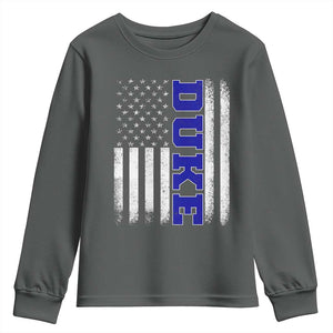 Vintage Duke Name American Flag Youth Sweatshirt Retro Sport Basketball Fans TS10 Dark Heather Print Your Wear