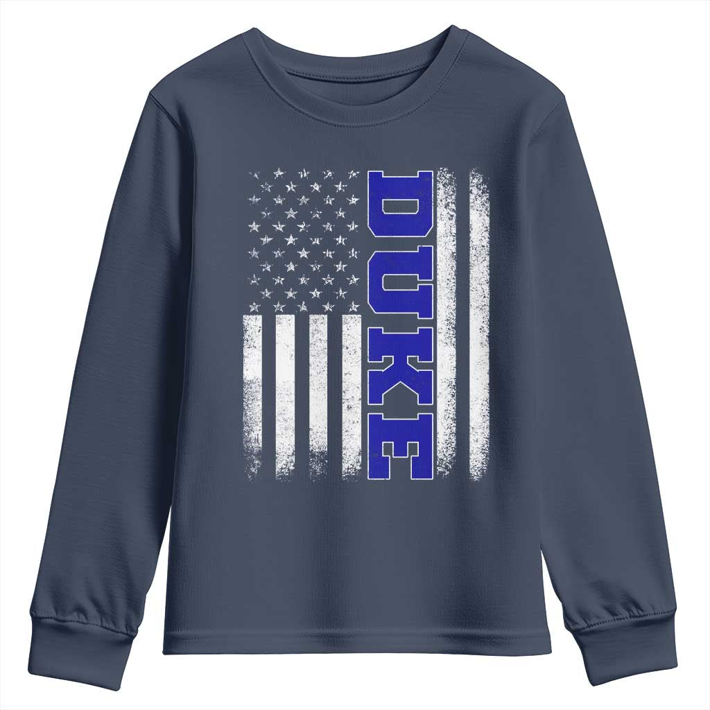 Vintage Duke Name American Flag Youth Sweatshirt Retro Sport Basketball Fans TS10 Navy Print Your Wear